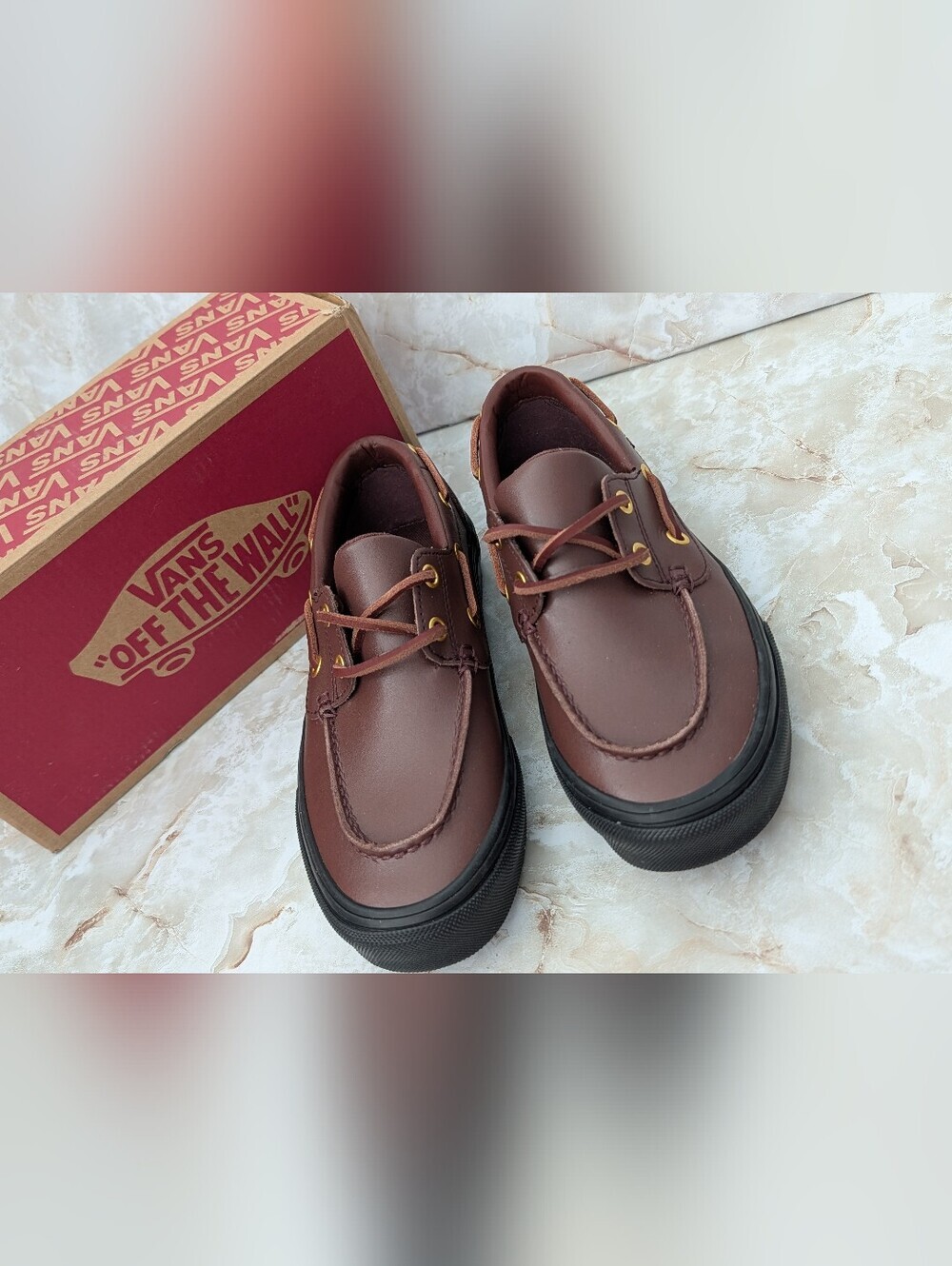 New Vans Leather Rum Raisin Boat Shoes Unisex Men Size 4.5 / Women Size 6